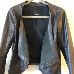 TROUVÉ drape front leather jacket